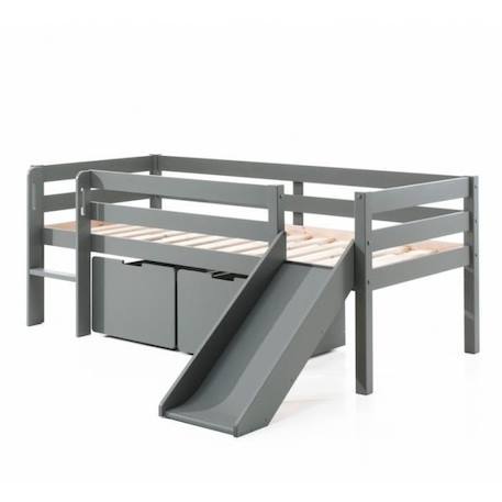 Lit surélevé toboggan tiroirs pin massif et imitation bois gris 90x200 Armance & Faustin GRIS 4 - vertbaudet enfant 