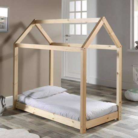 Lit cabane avec sommier en pin massif naturel 70x140 Alva BEIGE 2 - vertbaudet enfant 