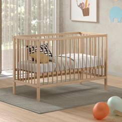 Chambre et rangement-Lit bébé sommier réglable en hauteur hêtre massif naturel 60x120 Paola