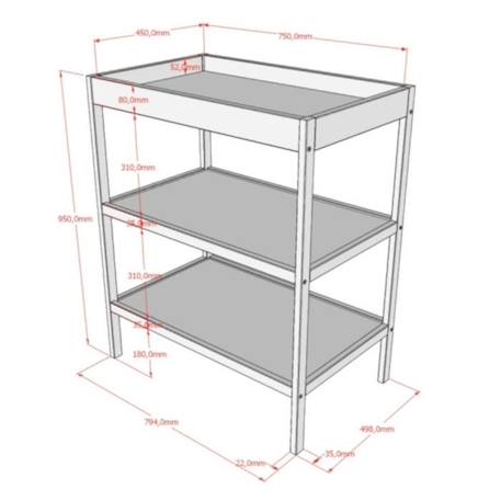 Table à langer en hêtre massif anthracite hauteur 95cm Paola GRIS 3 - vertbaudet enfant 