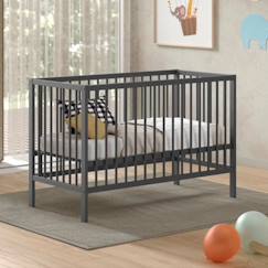 Chambre et rangement-Chambre-Lit bébé, lit enfant-Lit bébé-Lit bébé sommier réglable en hauteur hêtre anthracite naturel 60x120 Paola