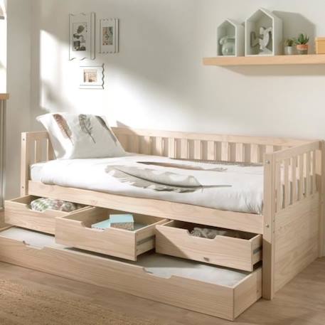 Lit tiroirs et lit gigogne pin massif naturel 90x200 Axel BEIGE 2 - vertbaudet enfant 