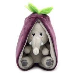 Jouet-Peluche - Les Déglingos - Flipetz Eléphant Aubergine - 2 en 1 - Lavable - 13x10x24 cm