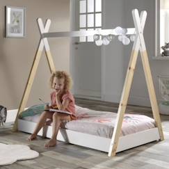 Chambre et rangement-Chambre-Lit bébé, lit enfant-Lit combiné, surélevé, superposé-Lit tipi avec sommier en pin massif blanc 70x140 Agda