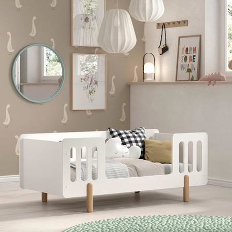 Lit enfant avec sommier pin massif et imitation bois blanc 70x140 Darius BLANC 1 - vertbaudet enfant 