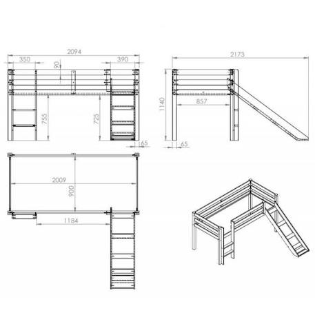 Lit mi-hauteur avec toboggan en pin massif naturel 90x200 Armance & Faustin BEIGE 3 - vertbaudet enfant 