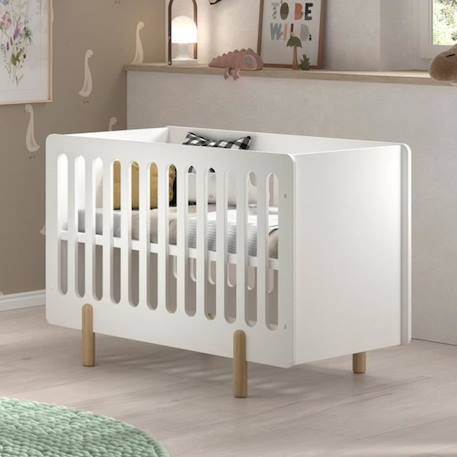 Lit bébé sommier réglable pin massif et imitation bois blanc 60x120 Darius BLANC 1 - vertbaudet enfant 