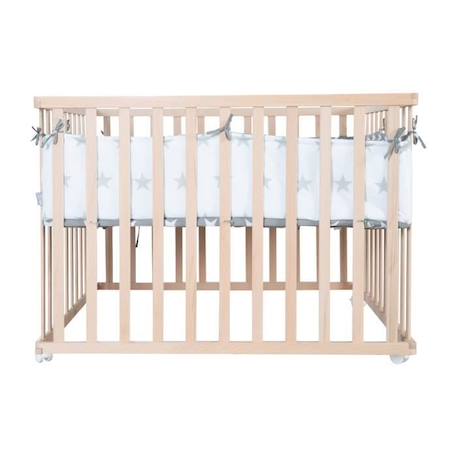 ROBA Parc Bébé 100 x 100 cm Mobile en Bois Massif Bio + Tour de Parc Gris Étoilé - Hauteur Réglable - Naturel BEIGE 4 - vertbaudet enfant 