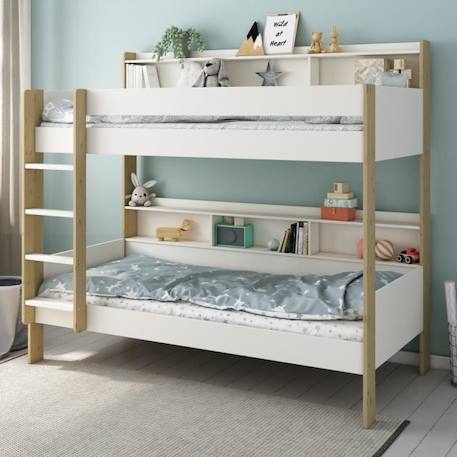 Lit superposé pin massif blanc bois 90x200 Edouard BLANC 1 - vertbaudet enfant 