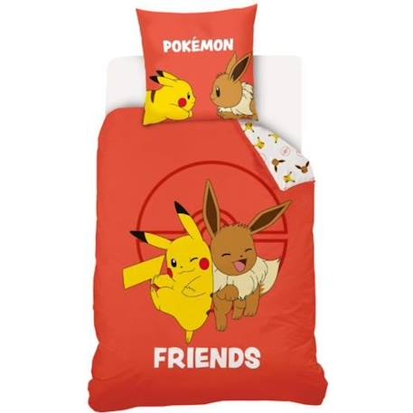 Housse De Couette Pokémon Pikachu Evoli 140x200 cm + 1 Taie d'oreiller 63x63 cm - 100% Coton - Rose Corail ROSE 1 - vertbaudet enfant 