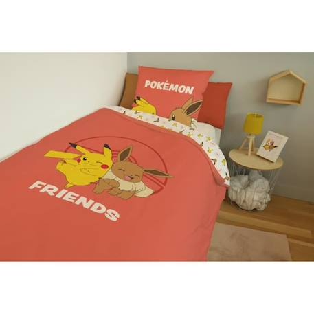 Housse De Couette Pokémon Pikachu Evoli 140x200 cm + 1 Taie d'oreiller 63x63 cm - 100% Coton - Rose Corail ROSE 3 - vertbaudet enfant 