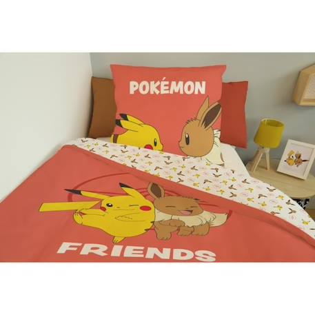 Housse De Couette Pokémon Pikachu Evoli 140x200 cm + 1 Taie d'oreiller 63x63 cm - 100% Coton - Rose Corail ROSE 4 - vertbaudet enfant 