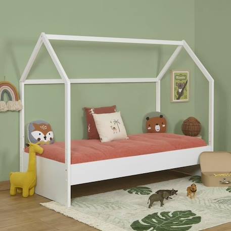 Pack lit cabane avec matelas 90x190 cm Pika blanc - AKITEN RETAIL BLANC 3 - vertbaudet enfant 