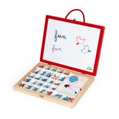 Jouet-Activités artistiques et musicales-Ardoises magiques-Mallette de Lettres Cursives 4 en 1 - JANOD - Ardoise Enfant en Bois - Rouge - Dès 3 ans