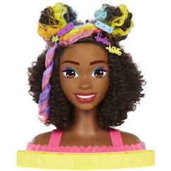 Jouet-Poupons et poupées-Poupons et accessoires-Barbie®-Ultra Chevelure-Tête à Coiffer brune frisée mèches arc-en-ciel HMD79