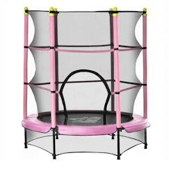 Jouet-Jeux de plein air-Trampolines-Trampoline enfant Ø 1,40 × 1,60H m filet de sécurité porte zipée couvre-ressorts 6 poteaux rembourrés inclus rose