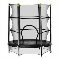 Jouet-Jeux de plein air-Trampoline enfant Ø 1,40 × 1,60H m filet de sécurité porte zipée couvre-ressorts 6 poteaux rembourrés inclus noir