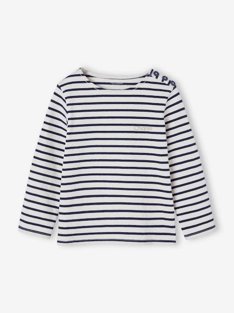 Tee-shirt marinière personnalisable effet molleton fille manches longues rayé bleu+rayé gris+rayé rouge 2 - vertbaudet enfant 