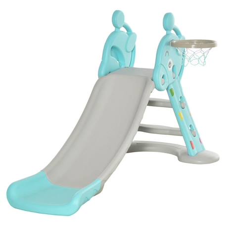 Toboggan enfant avec panier de basket-ball usage intérieur et extérieur dim. 140 x 87 x 75 cm bleu et gris BLEU 1 - vertbaudet enfant 