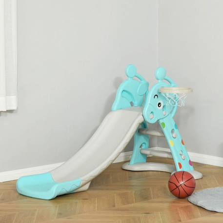 Toboggan enfant avec panier de basket-ball usage intérieur et extérieur dim. 140 x 87 x 75 cm bleu et gris BLEU 3 - vertbaudet enfant 