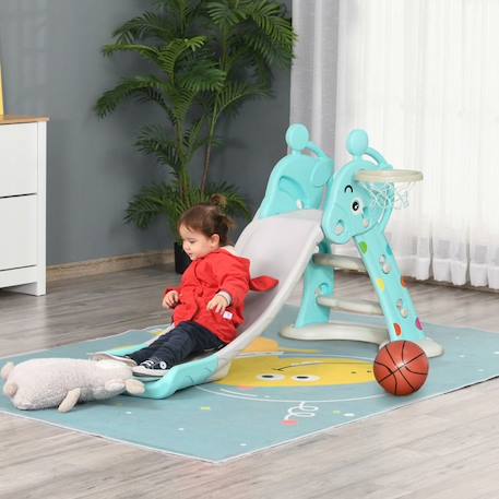 Toboggan enfant avec panier de basket-ball usage intérieur et extérieur dim. 140 x 87 x 75 cm bleu et gris BLEU 2 - vertbaudet enfant 