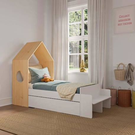 Lit enfant - AKITEN RETAIL - Sandro - 90 x 190 cm - Blanc et bois - Avec tiroir intégré BLANC 3 - vertbaudet enfant 