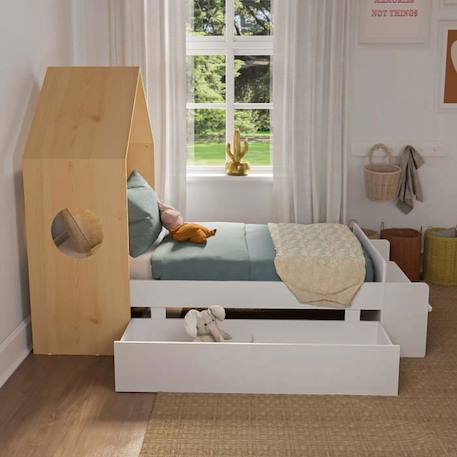 Lit enfant - AKITEN RETAIL - Sandro - 90 x 190 cm - Blanc et bois - Avec tiroir intégré BLANC 2 - vertbaudet enfant 