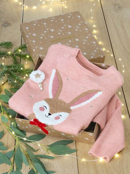 Fille-Pull, gilet, sweat-Pull-Coffret de Noël pull jacquard motif animal + accessoire fille