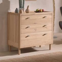 Chambre et rangement-Commode 3 tiroirs en chêne massif hauteur 95cm Romane