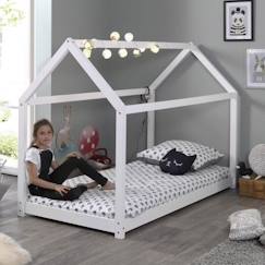 Chambre et rangement-Lit cabane avec sommier en pin massif blanc 90x200 Alva