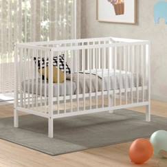 Chambre et rangement-Lit bébé sommier réglable en hauteur hêtre massif blanc 60x120 Paola