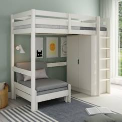 Chambre et rangement-Lit mezzanine avec armoire et chauffeuse pin massif blanc 90x190 Arthur