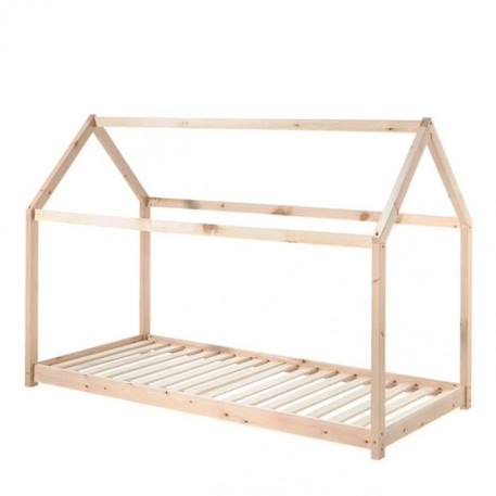 Lit cabane avec sommier en pin massif naturel 90x200 Alva BEIGE 3 - vertbaudet enfant 