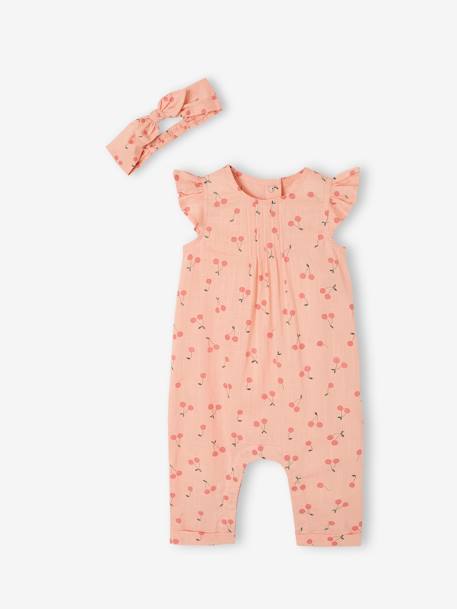 Bébé-Ensemble-Ensemble combinaison + bandeau imprimés bébé fille