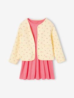 -Ensemble veste matelassée imprimée fleurs + robe fille