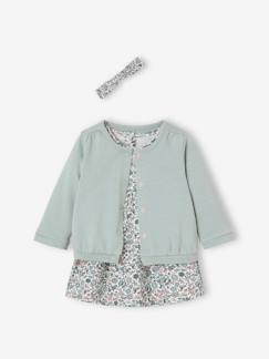 -Ensemble 3 pièce robe + cardigan + bandeau bébé fille