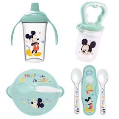 Puériculture-Pack repas 1er age THERMOBABY MICKEY - 1 grignoteuse + 1 bol + 1 tasse à poignée +2 cuillères