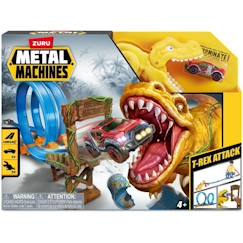 Jouet-Jeux d'imagination-Circuit de Voitures - ZURU - T-Rex Attack Metal Machine - Véhicule à lancer pour vaincre le dinosaure avec boucles