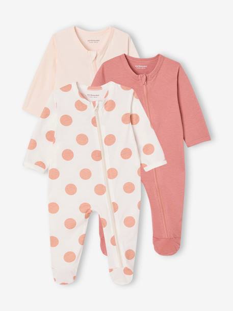 Bébé-Lot de 3 pyjamas bébé en jersey ouverture zippée BASICS