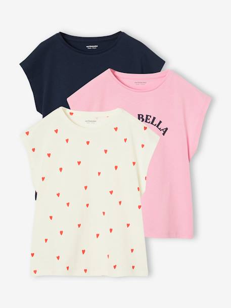 Fille-T-shirt, sous-pull-Lot de 3 T-shirts Basics fille manches courtes