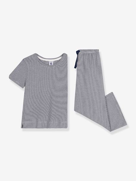 Pyjama enfant manches courtes jambes amples rayé PETIT BATEAU marine 2 - vertbaudet enfant 