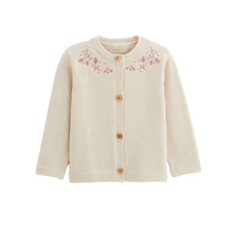 Bébé-Pull, gilet, sweat-Gilet bébé en tricot - PETIT BEGUIN - Eva - 100% coton - Broderies délicates - Boutons effet bois