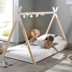 Chambre et rangement-Lit tipi avec sommier en pin massif blanc 90x200 Agda