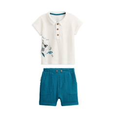 -Ensemble bébé t-shirt et short Magic Ocean - PETIT BEGUIN - Garçon - Bleu - Coton