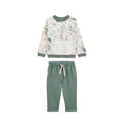 -Ensemble bébé sweat-shirt et pantalon en molleton - PETIT BEGUIN - Merlin - Kaki - Vert - Molleton gratté