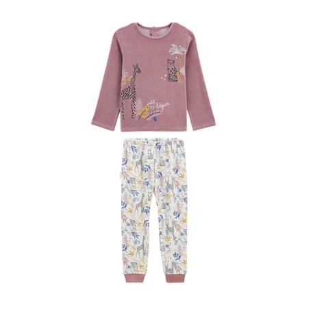 Fille-Pyjama enfant en velours - PETIT BEGUIN - Thaîs - Rose - Taille élastiquée - Bas resserré