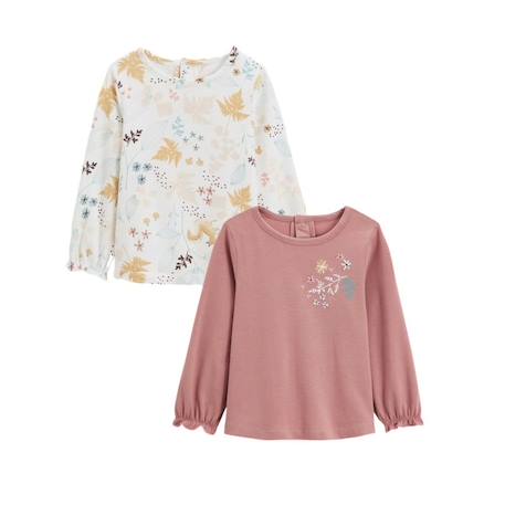 Bébé-T-shirt, sous-pull-T-shirt-Lot de 2 t-shirts enfant manches longues - PETIT BEGUIN - Bloom - Rose - Coton - STANDARD 100 by OEKO-TEX ®