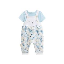 -Ensemble salopette bébé en gaze de coton et t-shirt Iskia - PETIT BEGUIN - Bleu - Mixte