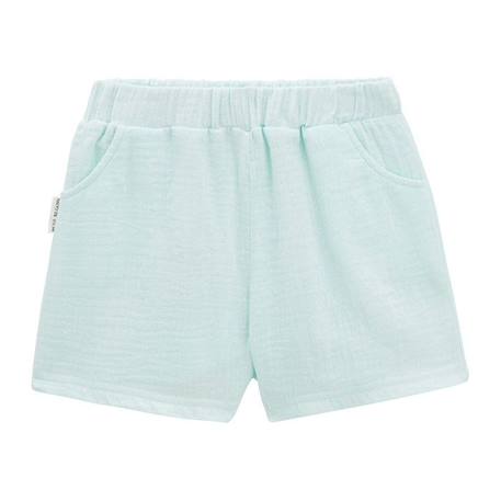 Bébé-Short-Short bébé en gaze de coton - Dahlia - Bleu - Taille élastique - Matière douce - Poches