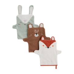 -Gants de toilette - Fripouille - Lot de 3 - 100% coton - Marron - Lavable